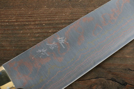 Takeshi Saji Blue Steel No.2 Colored Damascus Gyuto 240mm Brown Cow Bone Handle - Seisuke Knife