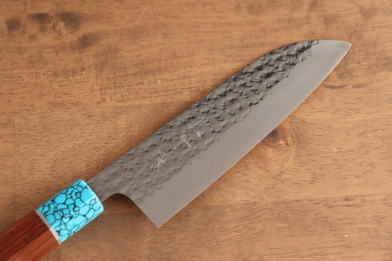 Yu Kurosaki Senko Ryu SG2 Hammered Santoku  170mm Rosewood (Ferrule: Blue Turquoise) Handle - Seisuke Knife