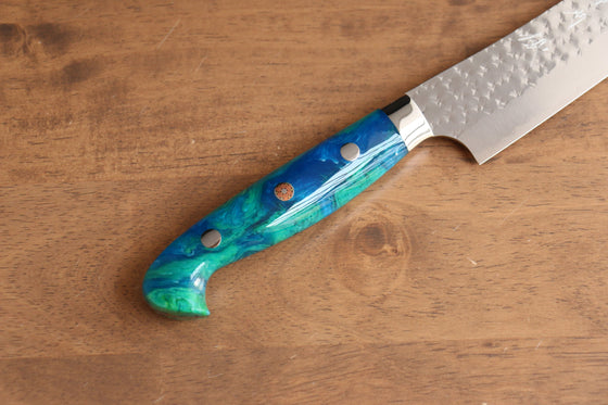 Yu Kurosaki Senko Ei SG2 Hammered Sujihiki 240mm Blue Green Acrylic Handle - Seisuke Knife