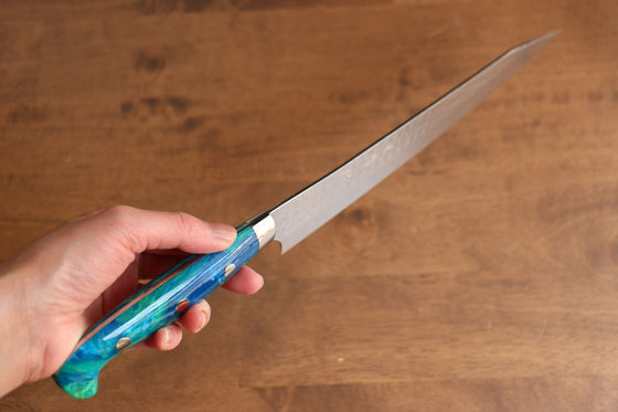Yu Kurosaki Senko Ei SG2 Hammered Sujihiki 240mm Blue Green Acrylic Handle - Seisuke Knife