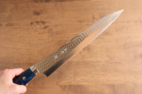 Yu Kurosaki Senko Ei SG2 Hammered Sujihiki 270mm with Blue Purple Acrylic Handle - Seisuke Knife