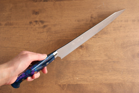 Yu Kurosaki Senko Ei SG2 Hammered Sujihiki 270mm with Blue Purple Acrylic Handle - Seisuke Knife