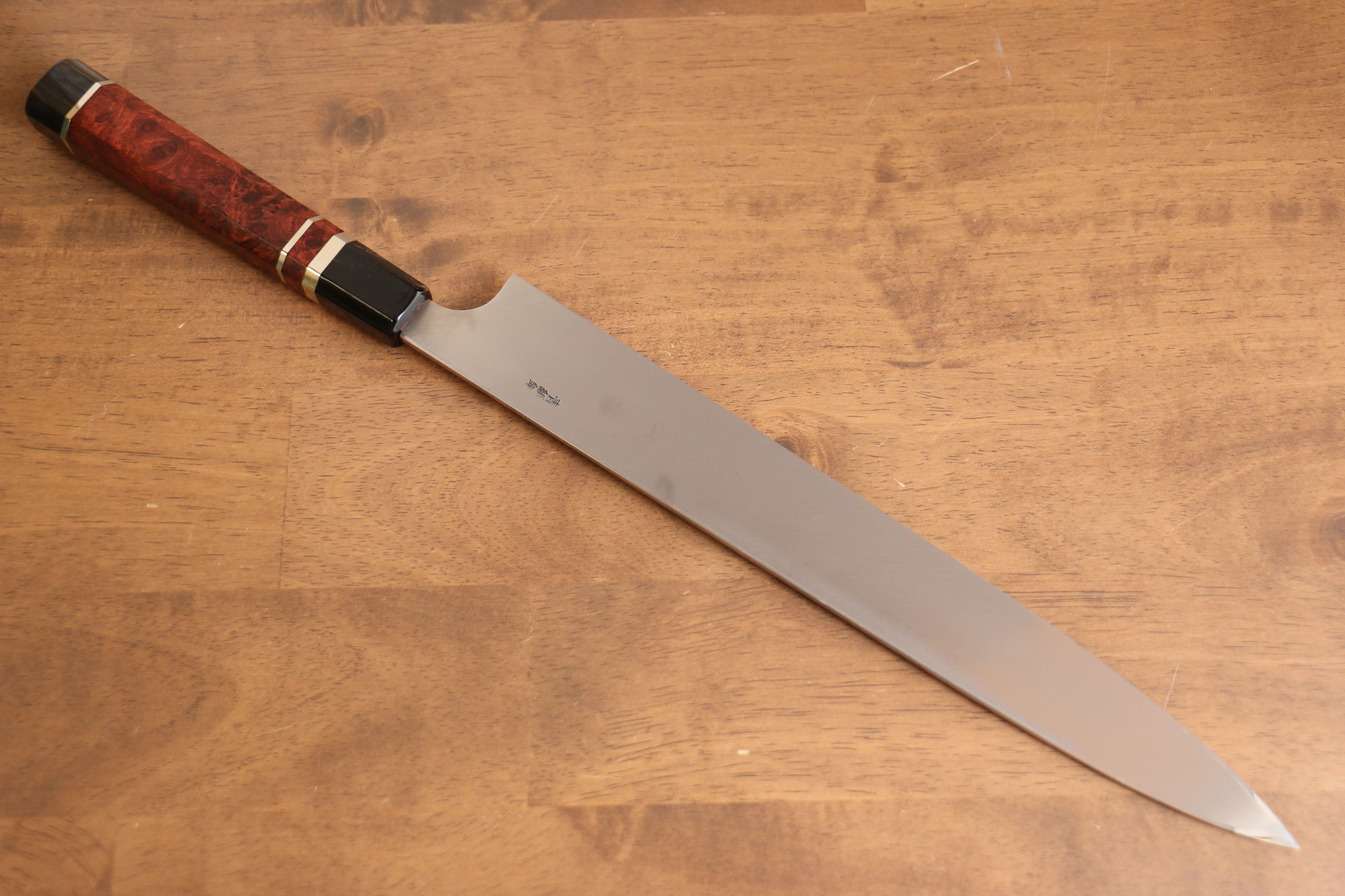 Yu Kurosaki Blue Steel No.2 Mirrored Finish Yanagiba 300mm Chinese Quince with Double Water Buffalo Ring Handle with Sheath - Seisuke Knife