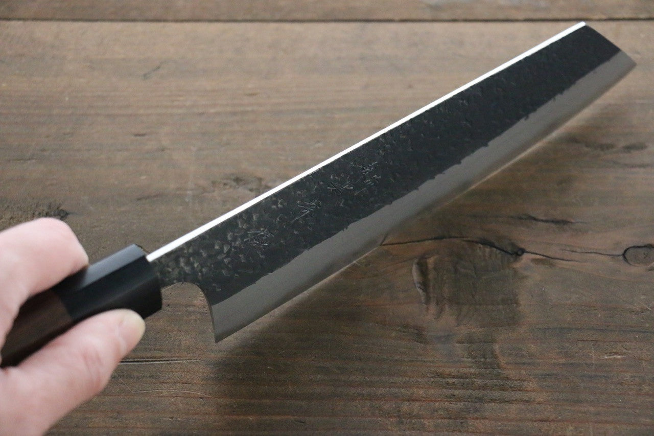 Yu Kurosaki Blue Super Clad Hammered Kurouchi Bunka Japanese Chef Knife 180mm - Seisuke Knife