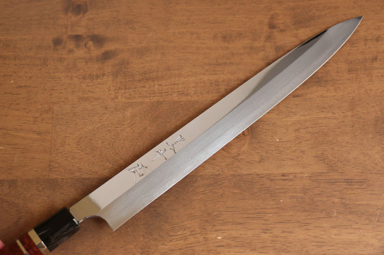 Yu Kurosaki Blue Steel No.2 Mirrored Finish Yanagiba 300mm Chinese Quince with Double Water Buffalo Ring Handle with Sheath - Seisuke Knife