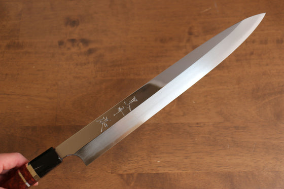 Yu Kurosaki Blue Steel No.2 Mirrored Finish Yanagiba 300mm Chinese Quince with Double Water Buffalo Ring Handle with Sheath - Seisuke Knife