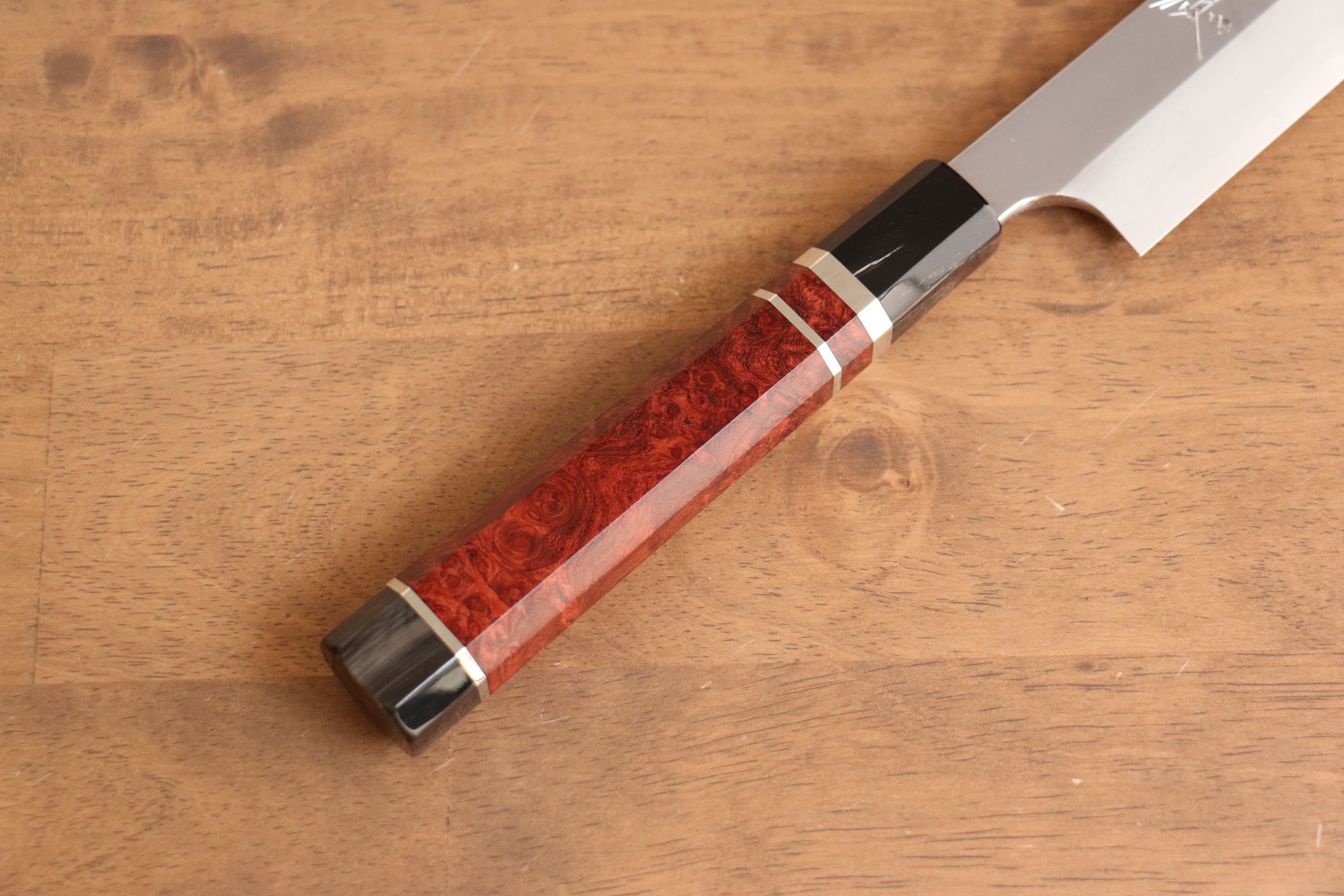 Yu Kurosaki Blue Steel No.2 Mirrored Finish Yanagiba 300mm Chinese Quince with Double Water Buffalo Ring Handle with Sheath - Seisuke Knife