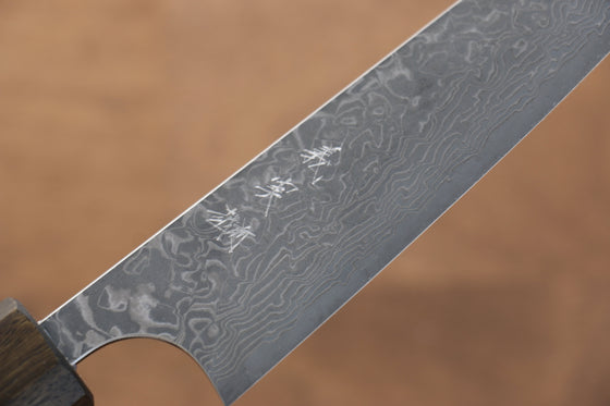 Yoshimi Kato VG10 Damascus Petty-Utility 120mm with Lacquered Black Persimmon Handle - Seisuke Knife
