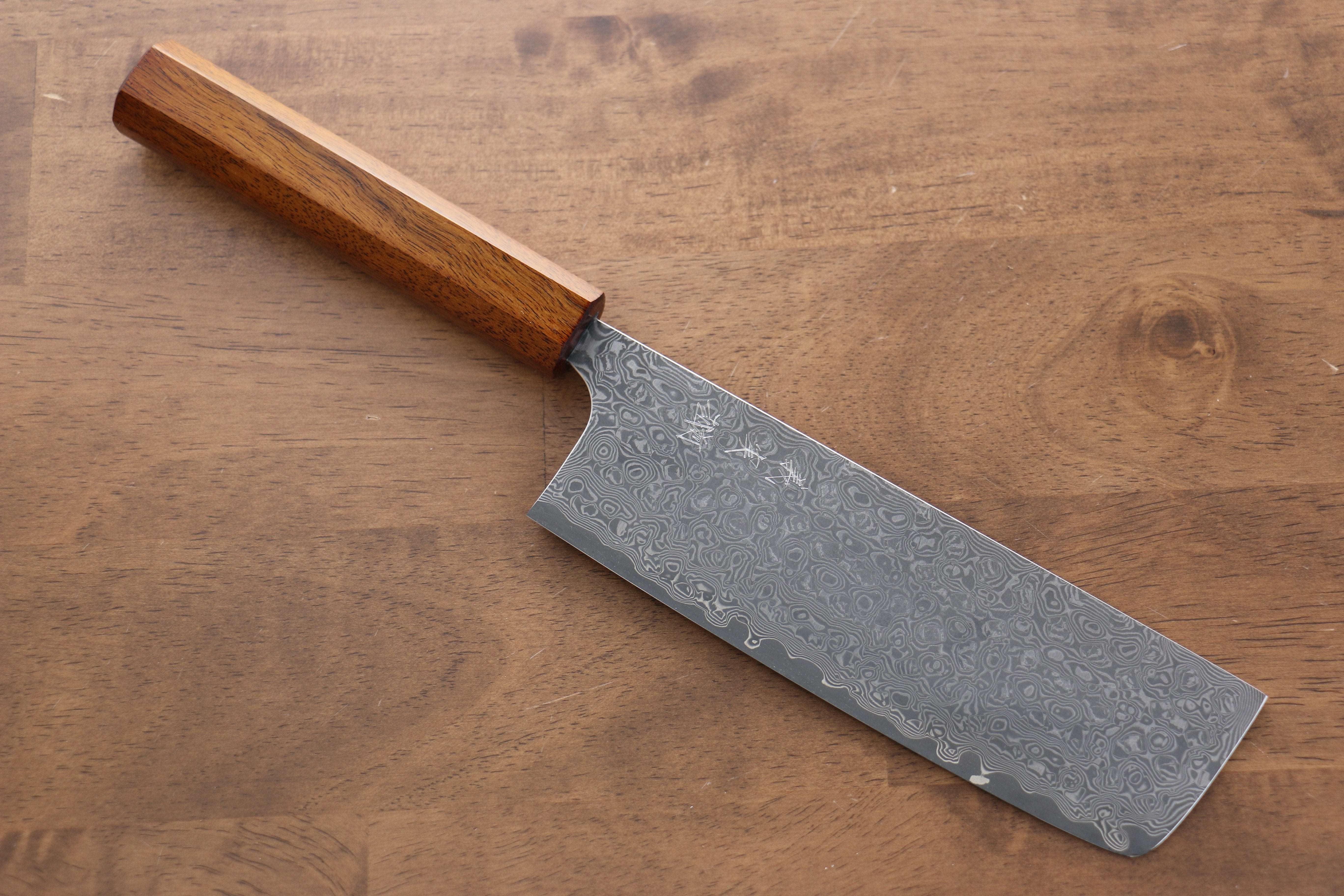 Yoshimi Kato VG10 Damascus Nakiri 165mm with Lacquered Black Persimmon Handle - Seisuke Knife