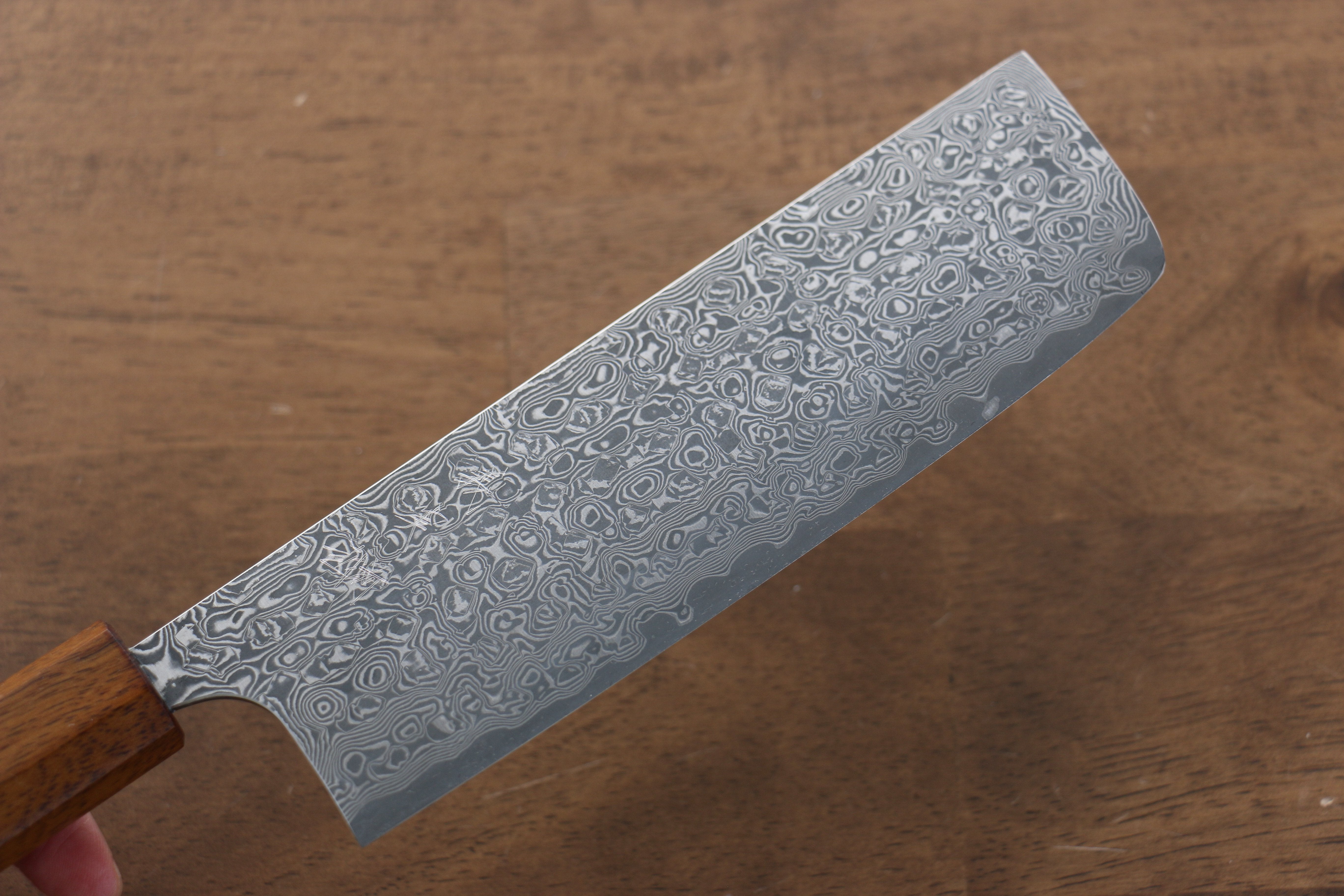 Yoshimi Kato VG10 Damascus Nakiri 165mm with Lacquered Black Persimmon Handle - Seisuke Knife
