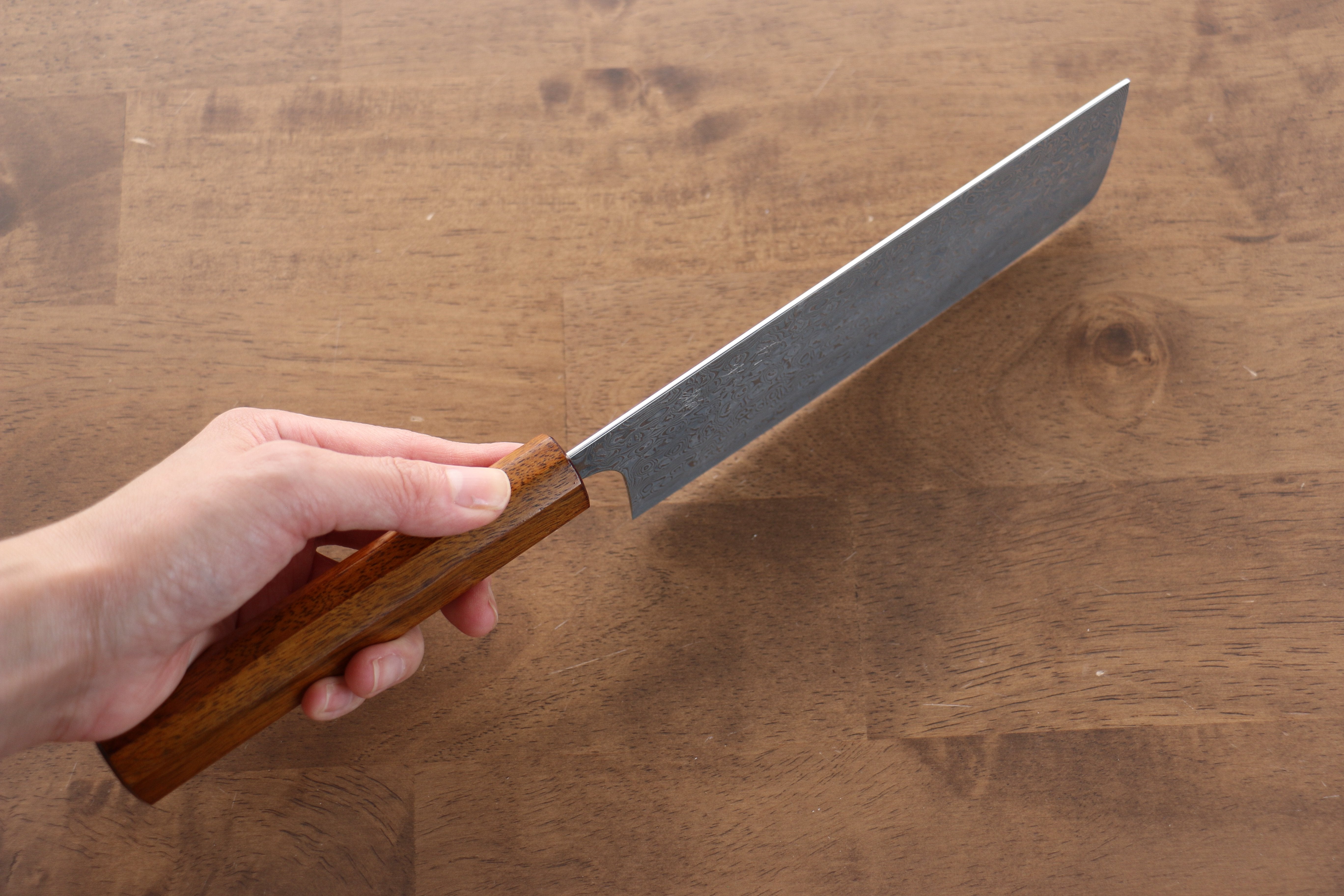 Yoshimi Kato VG10 Damascus Nakiri 165mm with Lacquered Black Persimmon Handle - Seisuke Knife