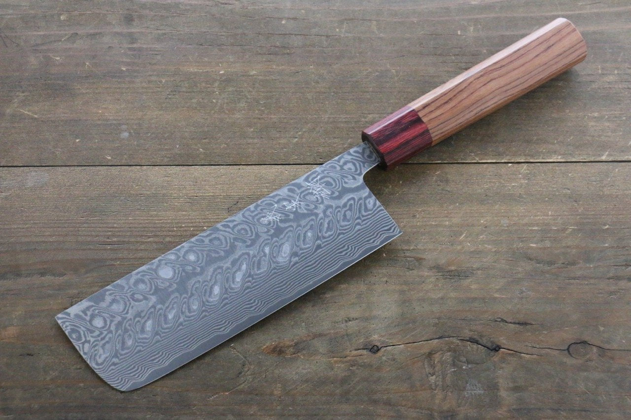 Yoshimi Kato SG2 Black Damascus Nakiri 165mm Red Honduras Handle - Seisuke Knife