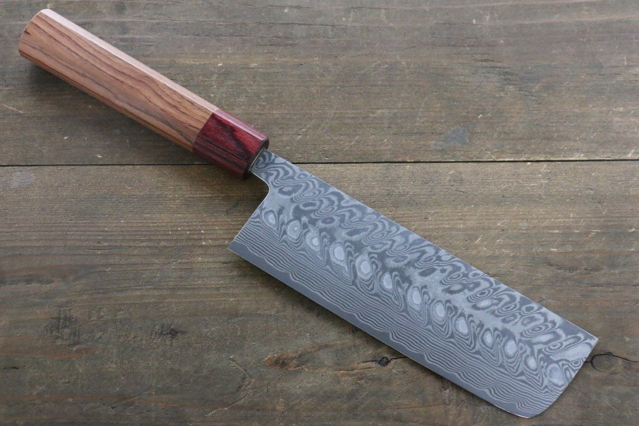 Yoshimi Kato SG2 Black Damascus Nakiri 165mm Red Honduras Handle - Seisuke Knife