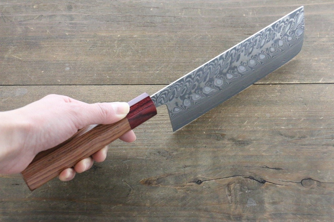 Yoshimi Kato SG2 Black Damascus Nakiri 165mm Red Honduras Handle - Seisuke Knife