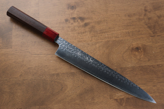 Yu Kurosaki Senko SG2 Hammered Sujihiki 240mm Shitan (ferrule: Red Pakka wood) Handle - Seisuke Knife