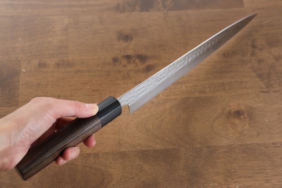 Yu Kurosaki Senko SG2 Hammered Sujihiki 240mm Shitan (ferrule: Black Pakka wood) Handle - Seisuke Knife