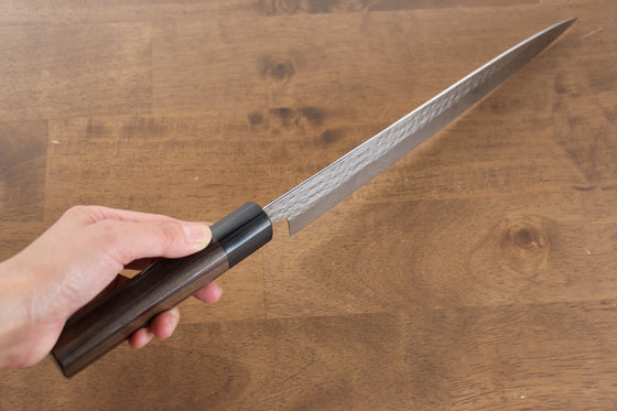 Yu Kurosaki Senko SG2 Hammered Sujihiki 240mm Shitan (ferrule: Black Pakka wood) Handle - Seisuke Knife