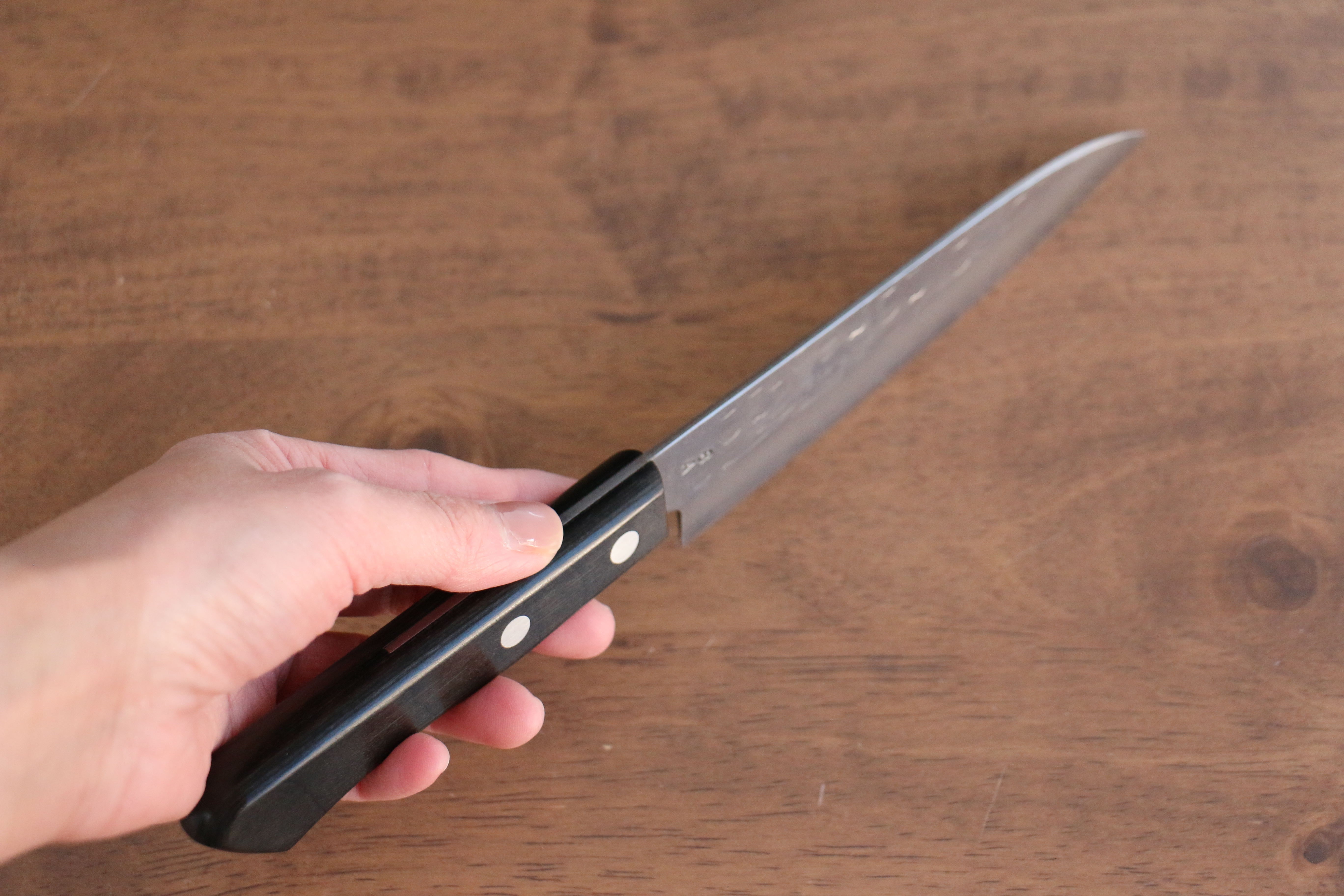 Nao Yamamoto AUS8 Hammered Petty-Utility 135mm Black Pakkawood Handle - Seisuke Knife
