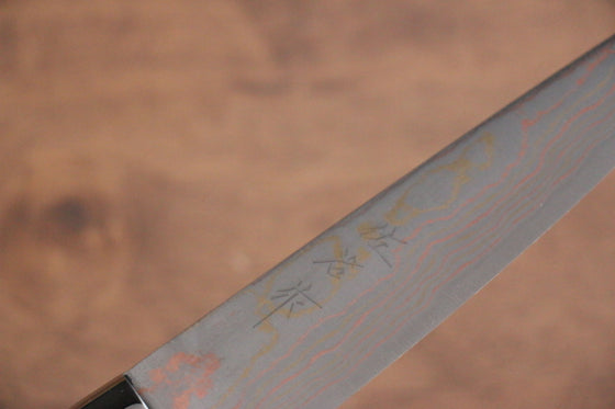 Takeshi Saji Blue Steel No.2 Colored Damascus Petty-Utility 135mm Black Micarta Handle - Seisuke Knife