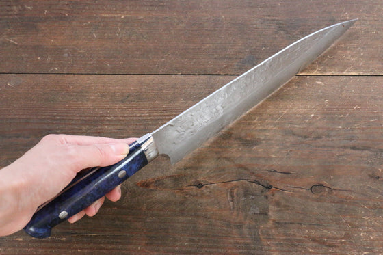 Takeshi Saji SRS13 Hammered Migaki Finished Gyuto 210mm Blue Marble Handle - Seisuke Knife