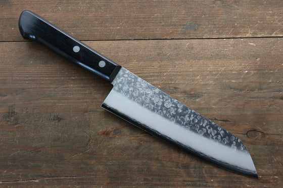 Takamura Knives Chromax Steel Hammered Santoku 170mm with Black Pakkawood Handle - Seisuke Knife