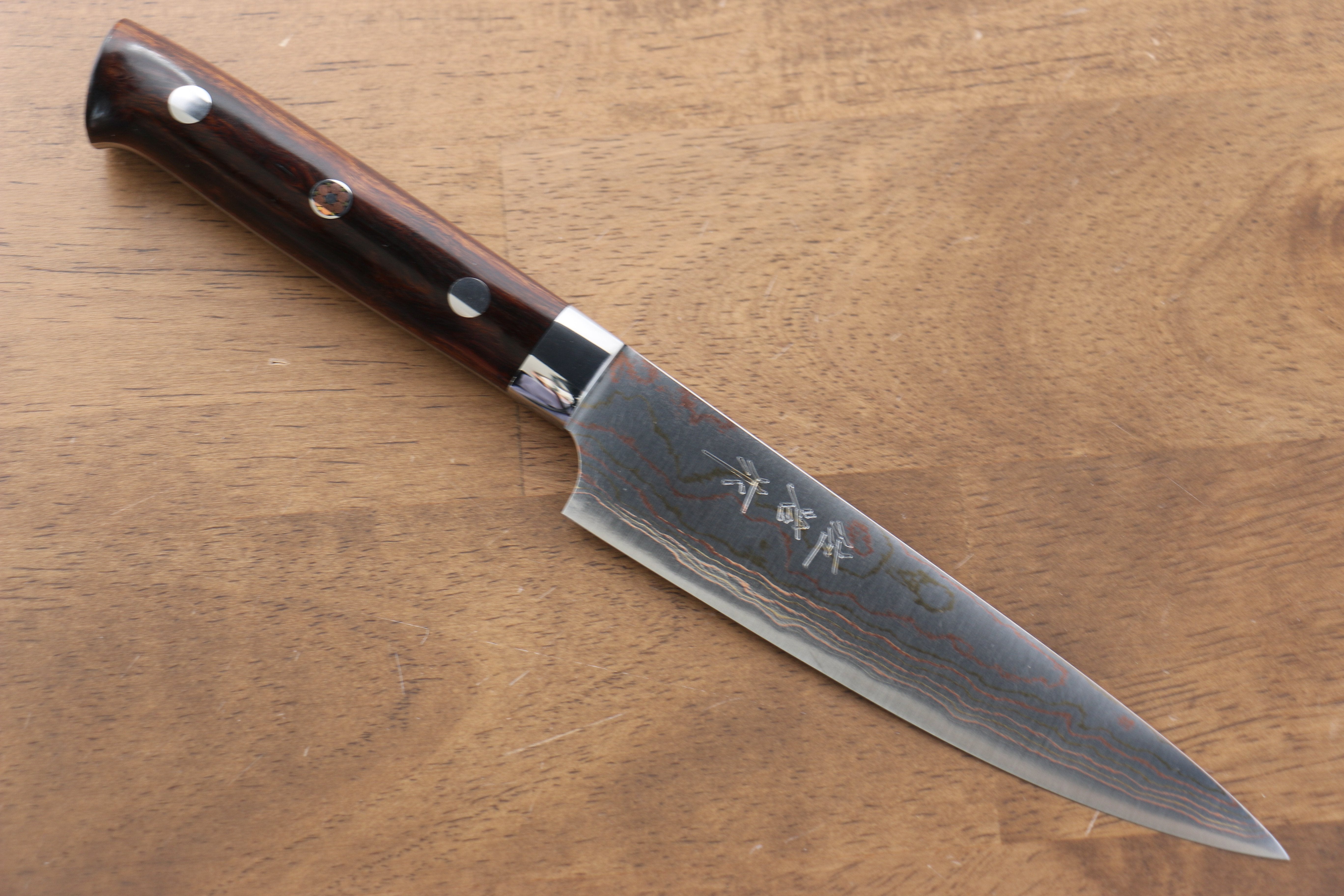 Takeshi Saji Blue Steel No.2 Colored Damascus Petty-Utility 135mm Ironwood Handle - Seisuke Knife