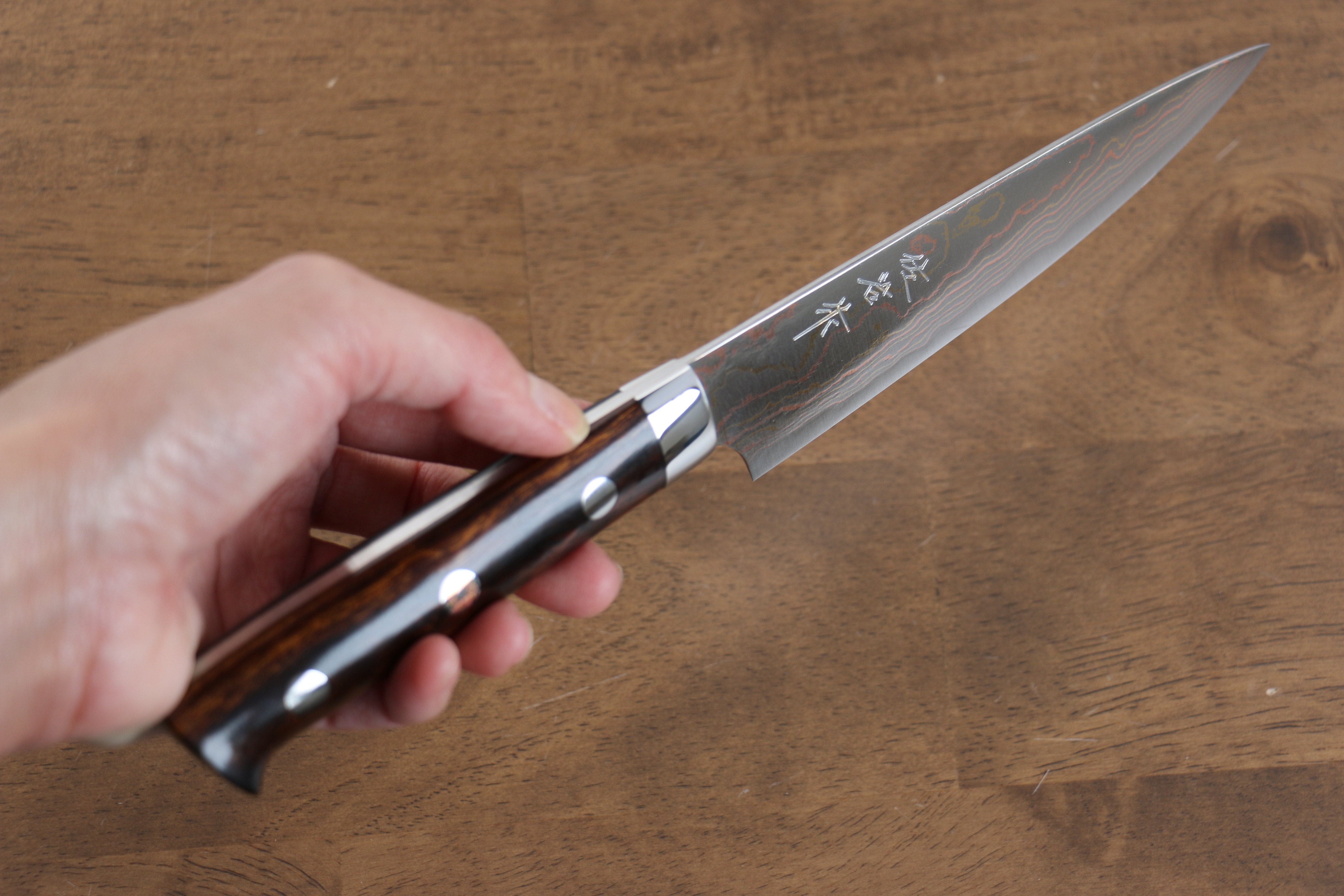 Takeshi Saji Blue Steel No.2 Colored Damascus Petty-Utility 135mm Ironwood Handle - Seisuke Knife