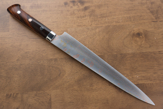 Takeshi Saji Blue Steel No.2 Colored Damascus Sujihiki 240mm Ironwood Handle - Seisuke Knife
