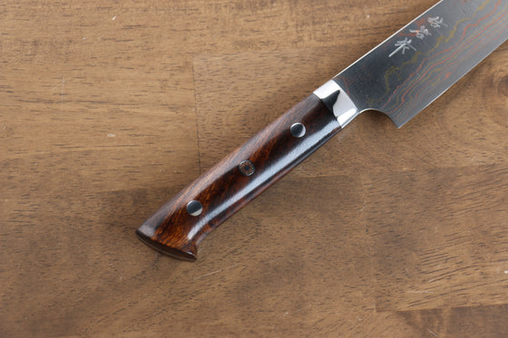 Takeshi Saji Blue Steel No.2 Colored Damascus Sujihiki 240mm Ironwood Handle - Seisuke Knife