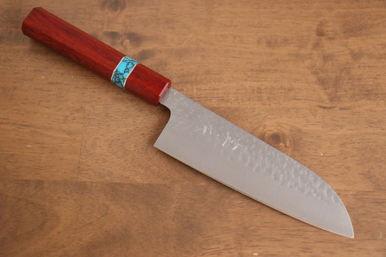 Yu Kurosaki Senko SG2 Hammered Santoku 165mm with Padauk & Turquoise Handle - Seisuke Knife