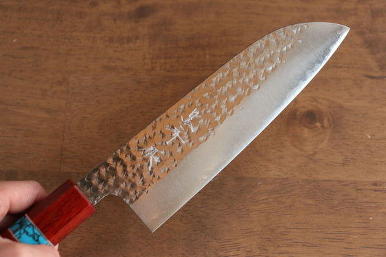 Yu Kurosaki Senko SG2 Hammered Santoku 165mm with Padauk & Turquoise Handle - Seisuke Knife