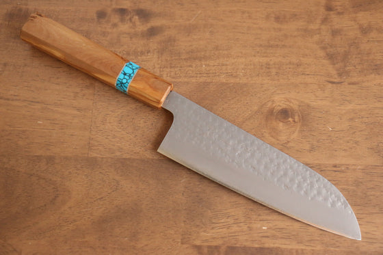 Yu Kurosaki Senko SG2 Hammered Santoku 165mm with Olive & Turquoise Handle - Seisuke Knife