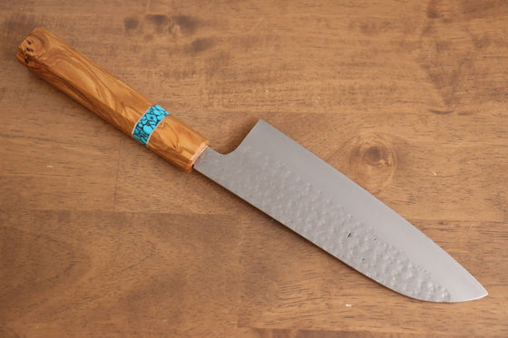 Yu Kurosaki Senko SG2 Hammered Santoku 165mm with Olive & Turquoise Handle - Seisuke Knife