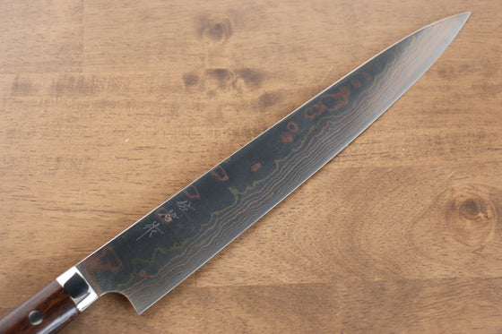 Takeshi Saji Blue Steel No.2 Colored Damascus Sujihiki 270mm Ironwood Handle - Seisuke Knife