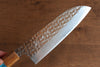 Yu Kurosaki Senko SG2 Hammered Santoku 165mm with Olive & Turquoise Handle - Seisuke Knife - Slide 4