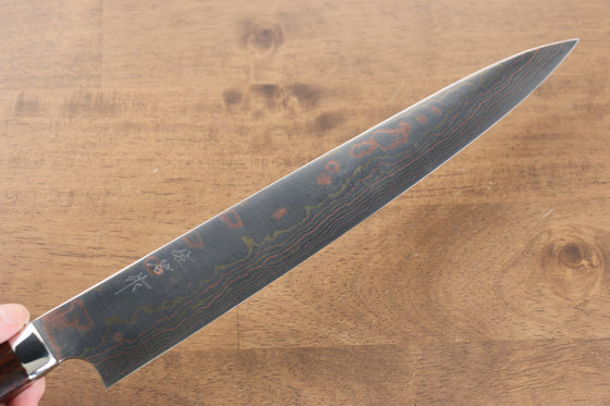 Takeshi Saji Blue Steel No.2 Colored Damascus Sujihiki 270mm Ironwood Handle - Seisuke Knife