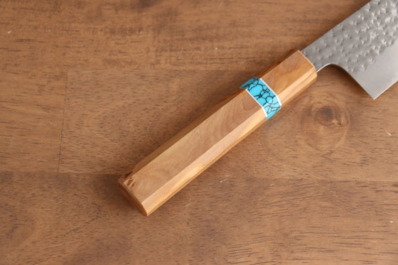Yu Kurosaki Senko SG2 Hammered Santoku 165mm with Olive & Turquoise Handle - Seisuke Knife