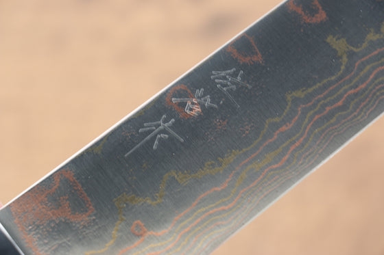 Takeshi Saji Blue Steel No.2 Colored Damascus Sujihiki 270mm Ironwood Handle - Seisuke Knife
