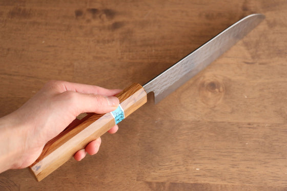 Yu Kurosaki Senko SG2 Hammered Santoku 165mm with Olive & Turquoise Handle - Seisuke Knife