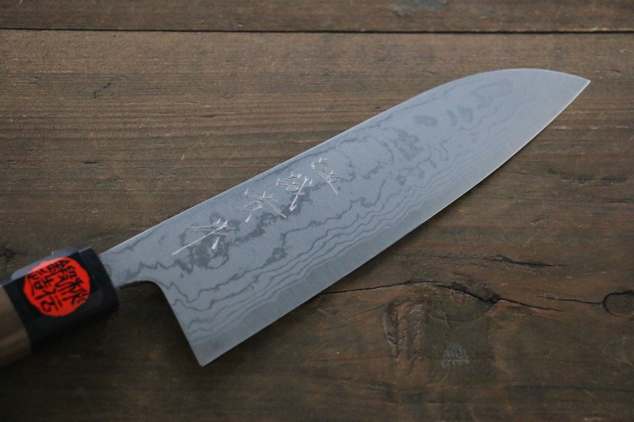 Shigeki Tanaka Blue Steel No.2 Damascus Santoku  165mm Walnut Handle - Seisuke Knife