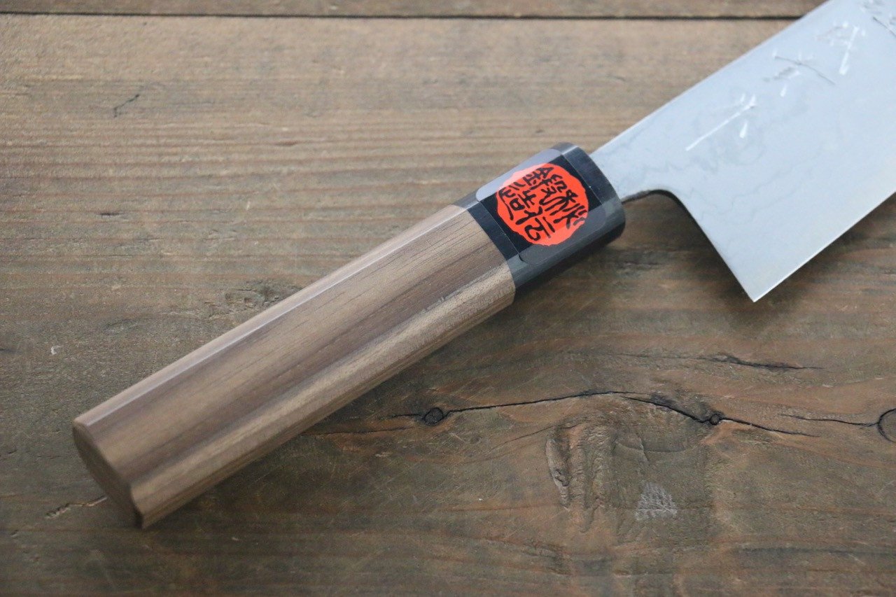 Shigeki Tanaka Blue Steel No.2 Damascus Santoku  165mm Walnut Handle - Seisuke Knife
