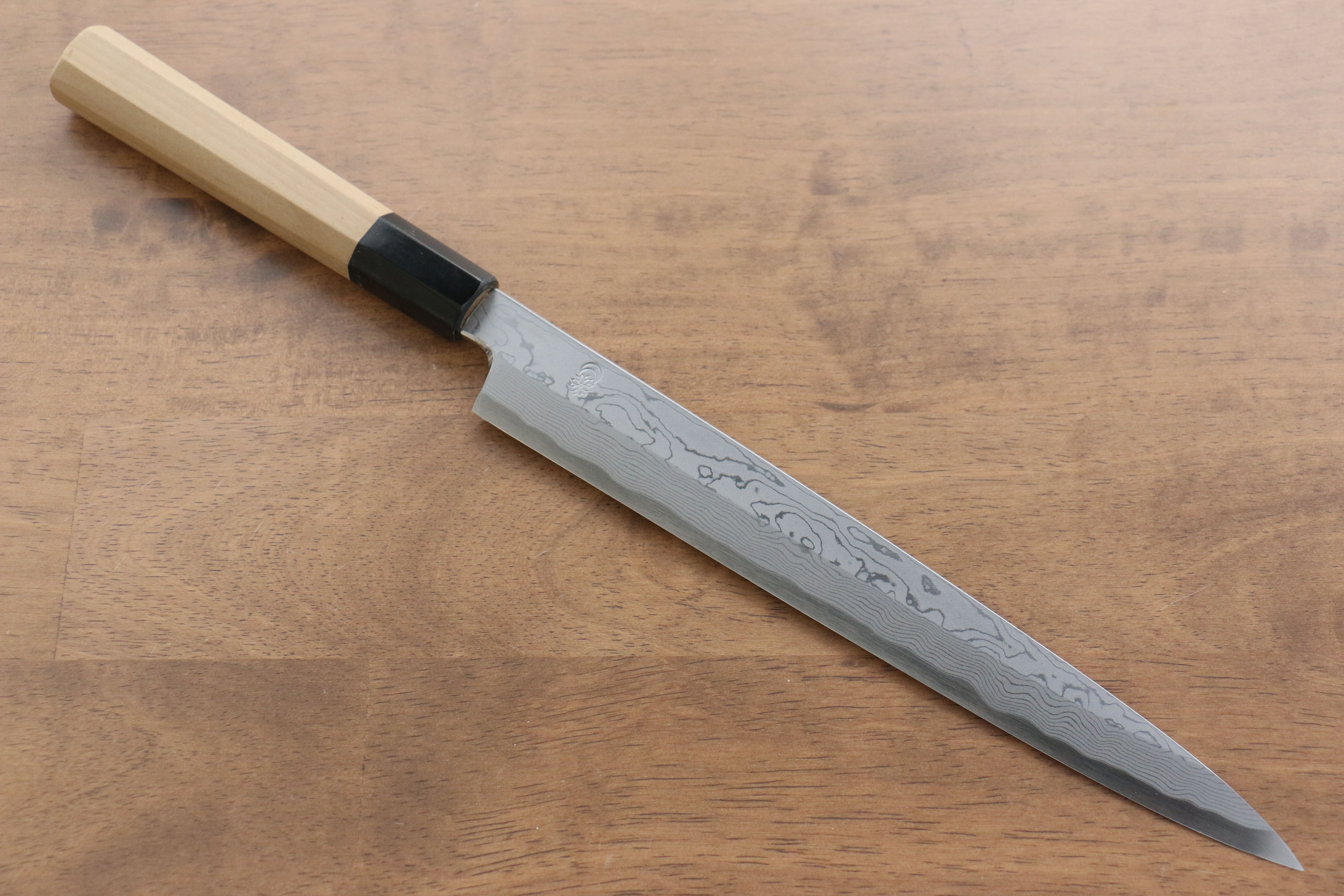 Kikuzuki Blue Steel No.1 Damascus Yanagiba 240mm Magnolia Handle - Seisuke Knife