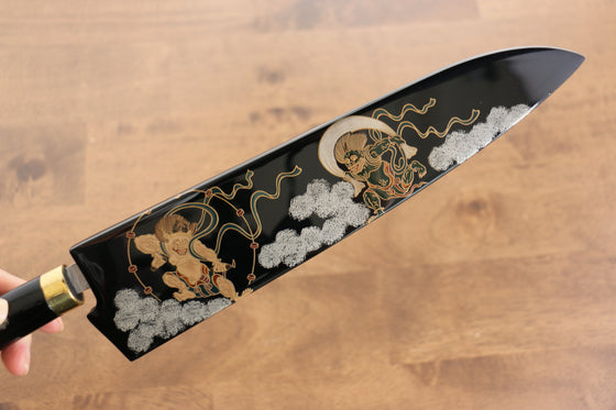 Takeshi Saji SG2 Diamond Finish Gyuto 240mm Maki-e Art Fujin&Raijin Handle with Sheath - Seisuke Knife