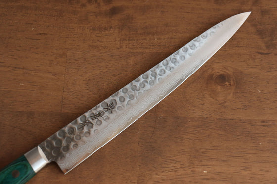 Sakai Takayuki VG10 17 Layer Damascus Sujihiki 240mm Green Pakka wood Handle - Seisuke Knife