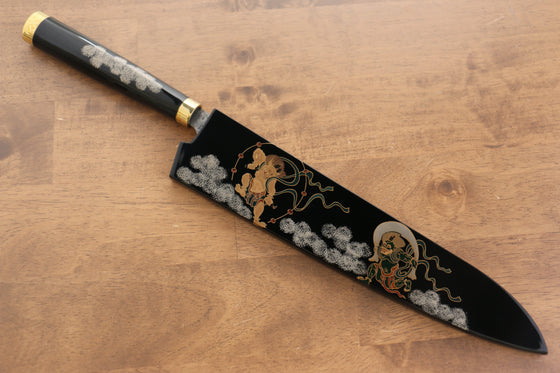 Takeshi Saji SG2 Diamond Finish Gyuto 210mm Maki-e Art Fujin&Raijin Handle with Sheath - Seisuke Knife