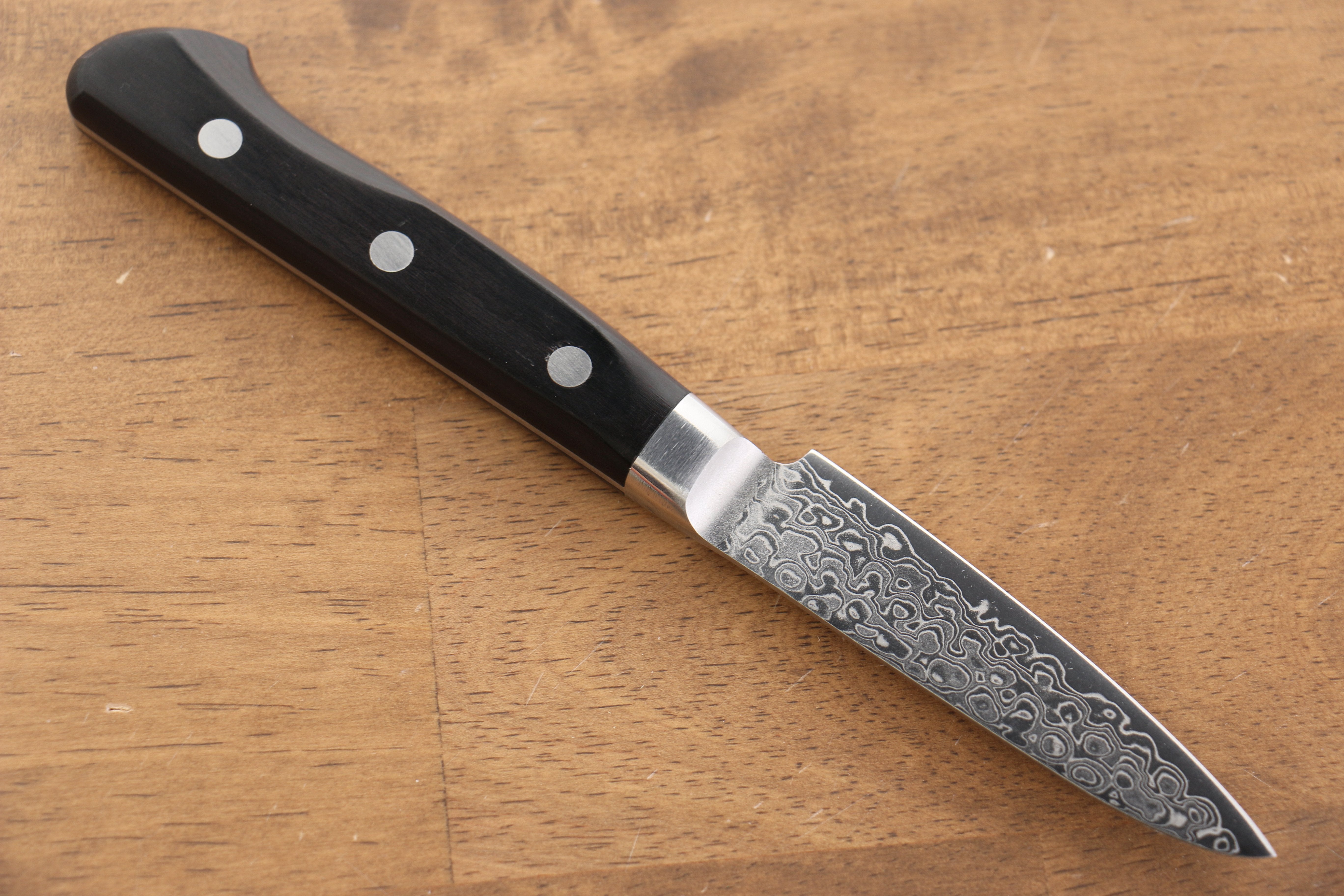 Seisuke Kagami AUS10 Migaki Damascus Petty-Utility 80mm Black Pakkawood Handle - Seisuke Knife
