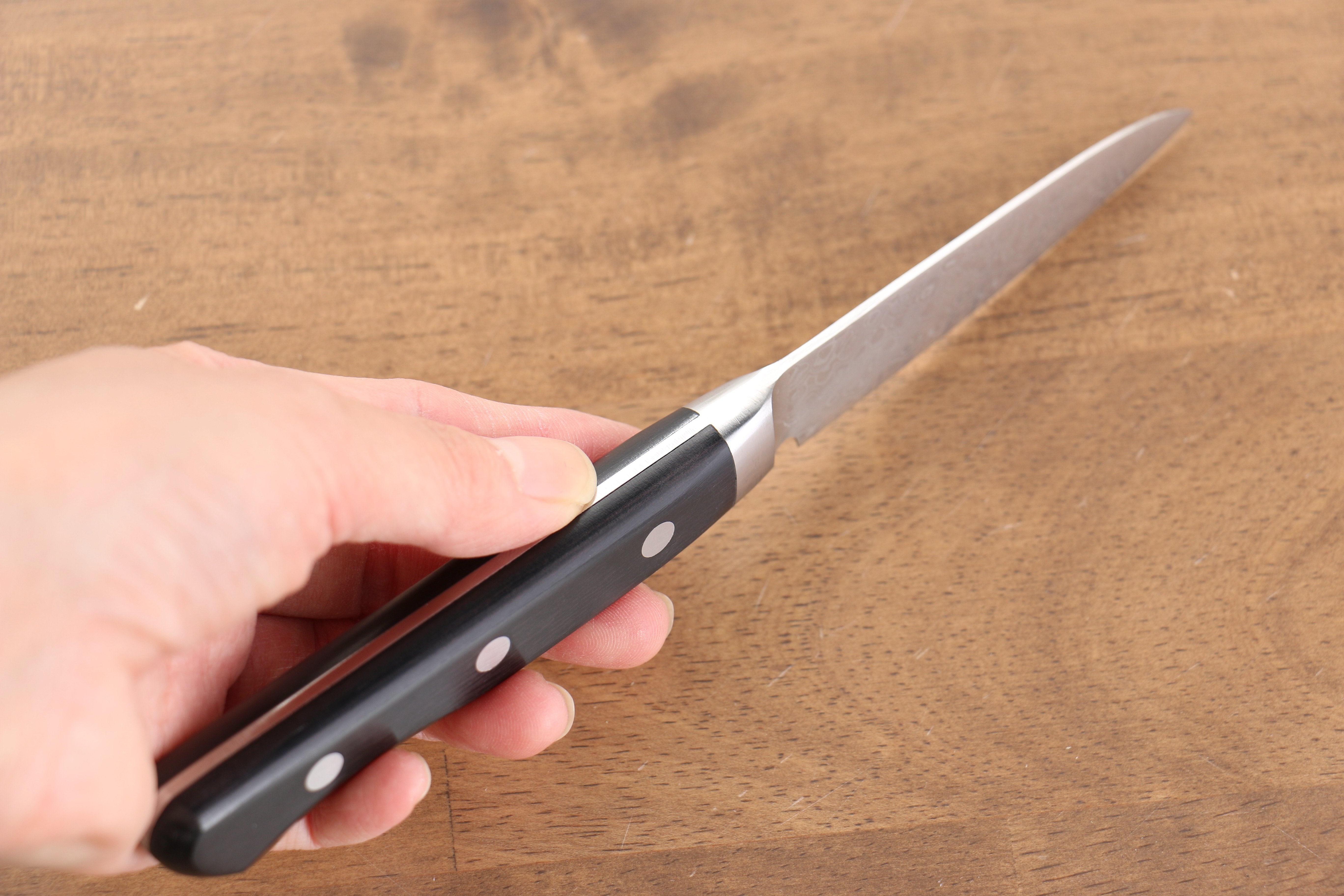 Seisuke Kagami AUS10 Migaki Damascus Petty-Utility 80mm Black Pakkawood Handle - Seisuke Knife