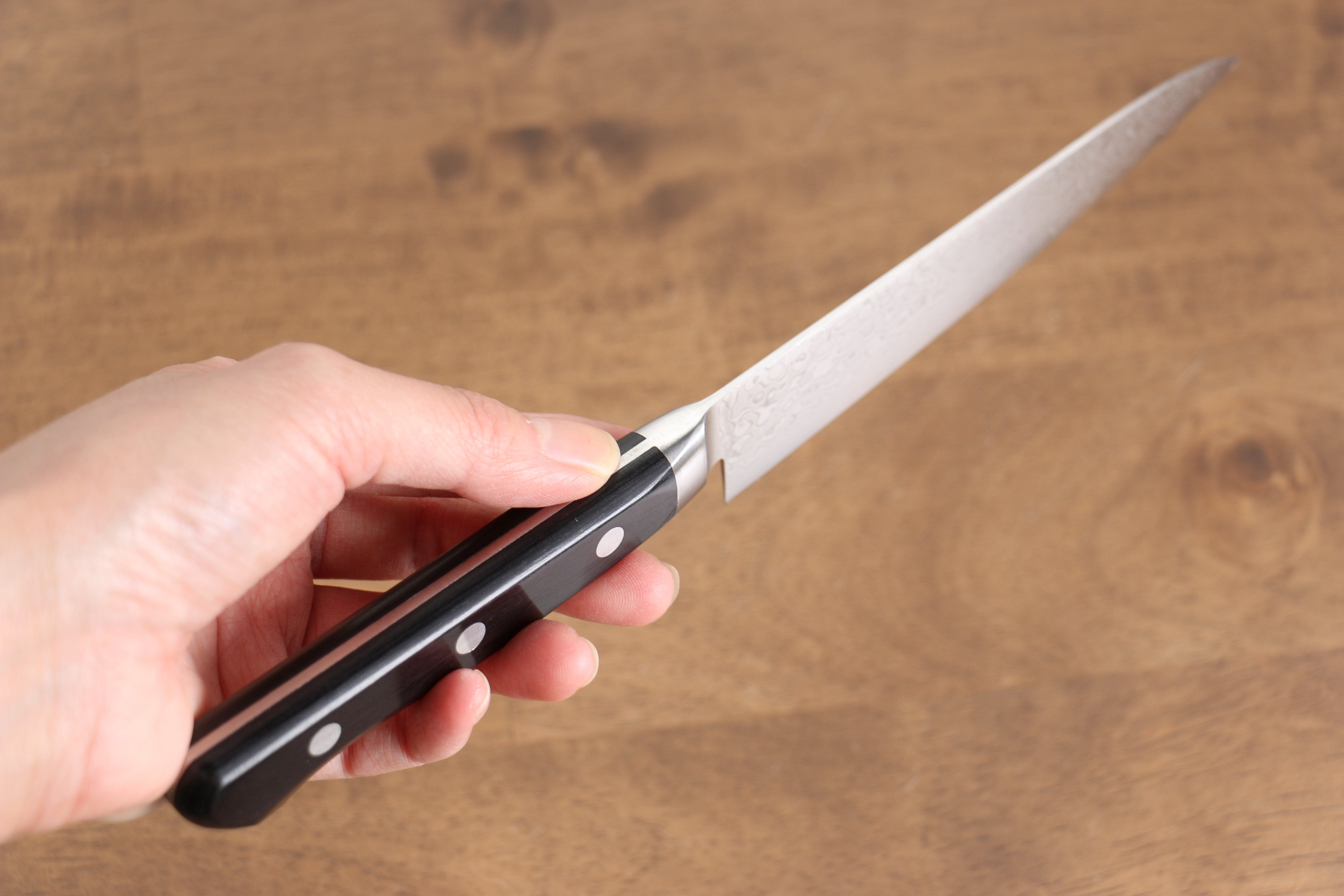 Seisuke Kagami AUS10 Migaki Damascus 45 Layer Petty-Utility 135mm Black Pakkawood Handle - Seisuke Knife