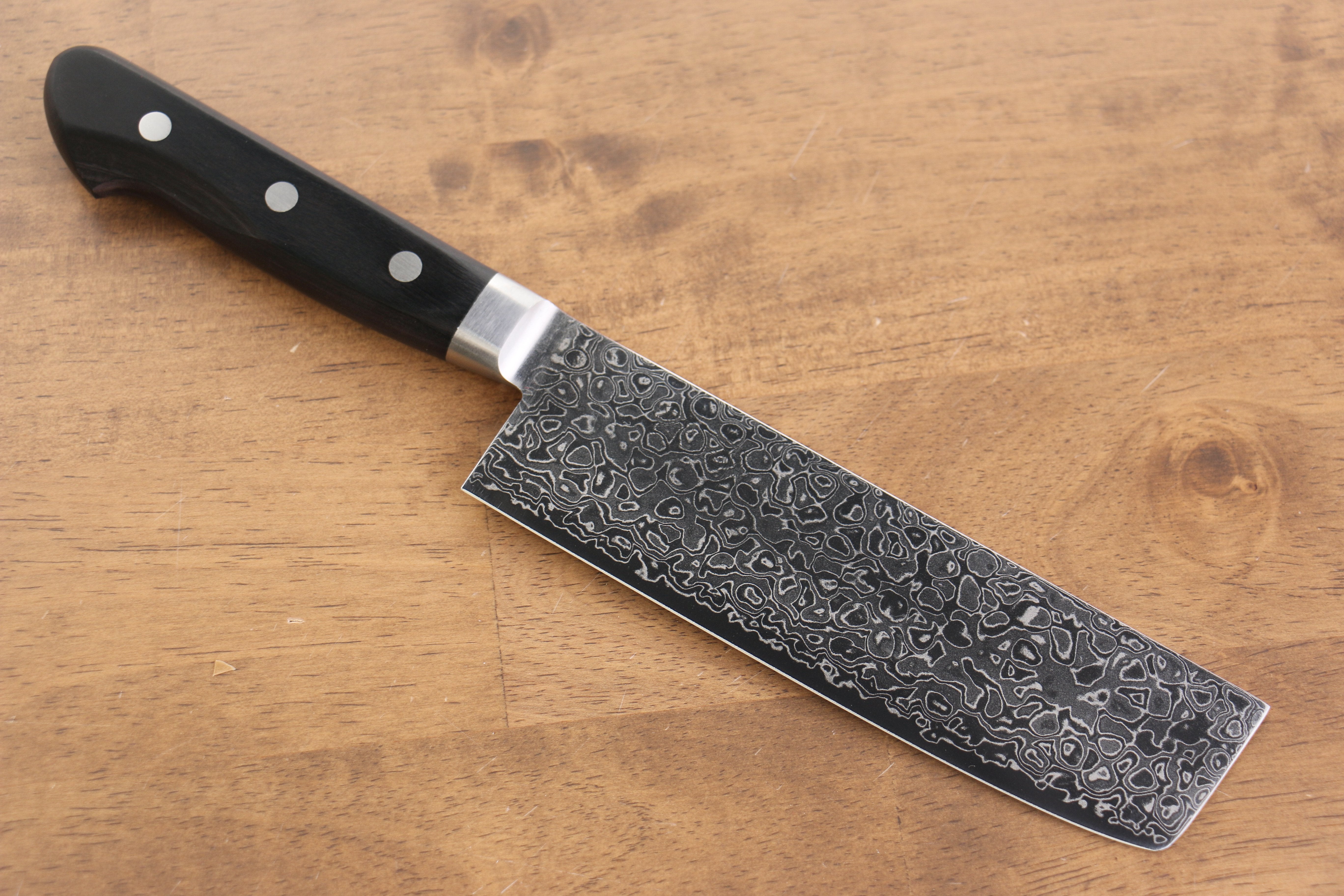 Seisuke Kagami AUS10 Mirrored Finish Damascus Nakiri 170mm Black Pakka wood Handle - Seisuke Knife