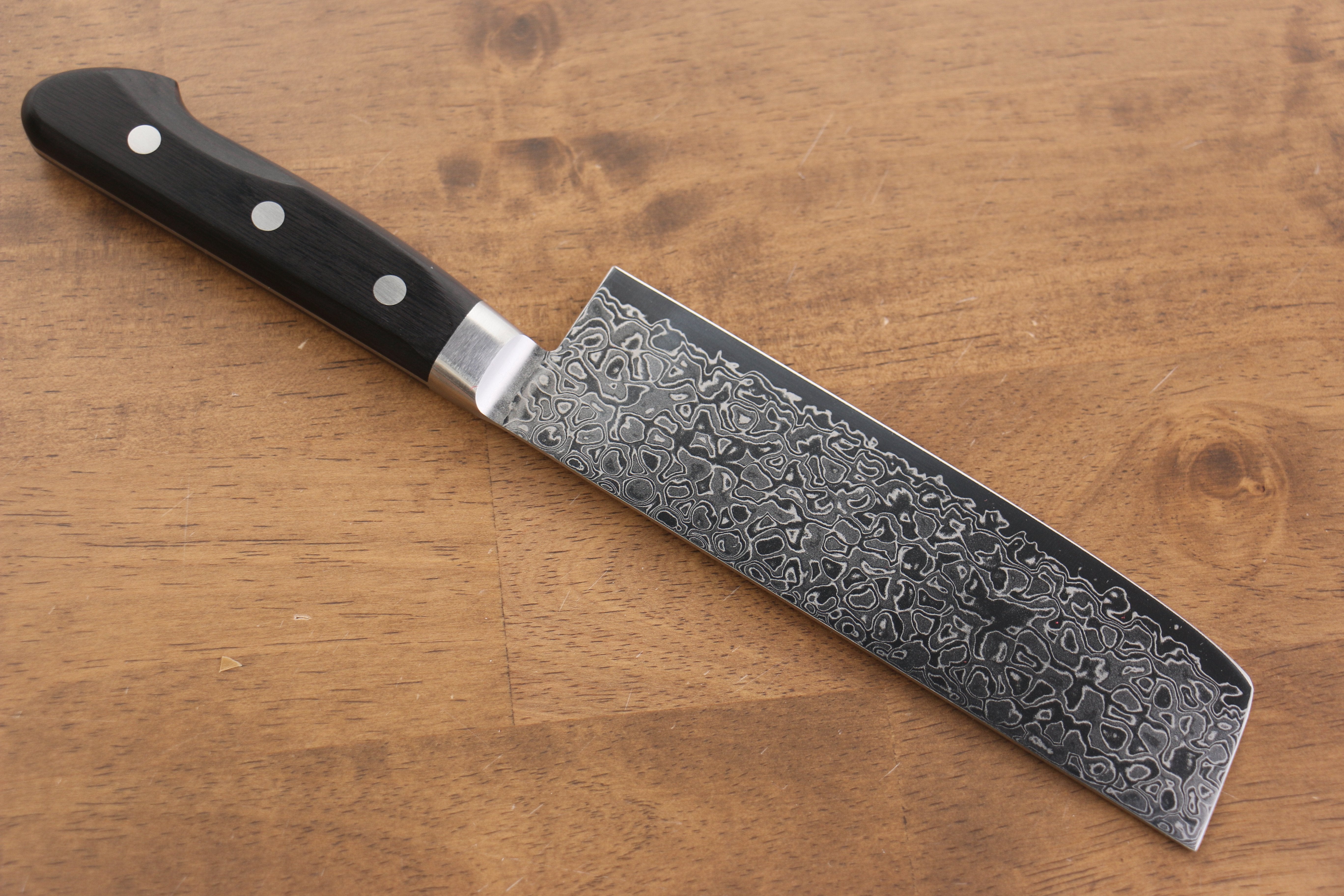 Seisuke Kagami AUS10 Mirrored Finish Damascus Nakiri 170mm Black Pakka wood Handle - Seisuke Knife